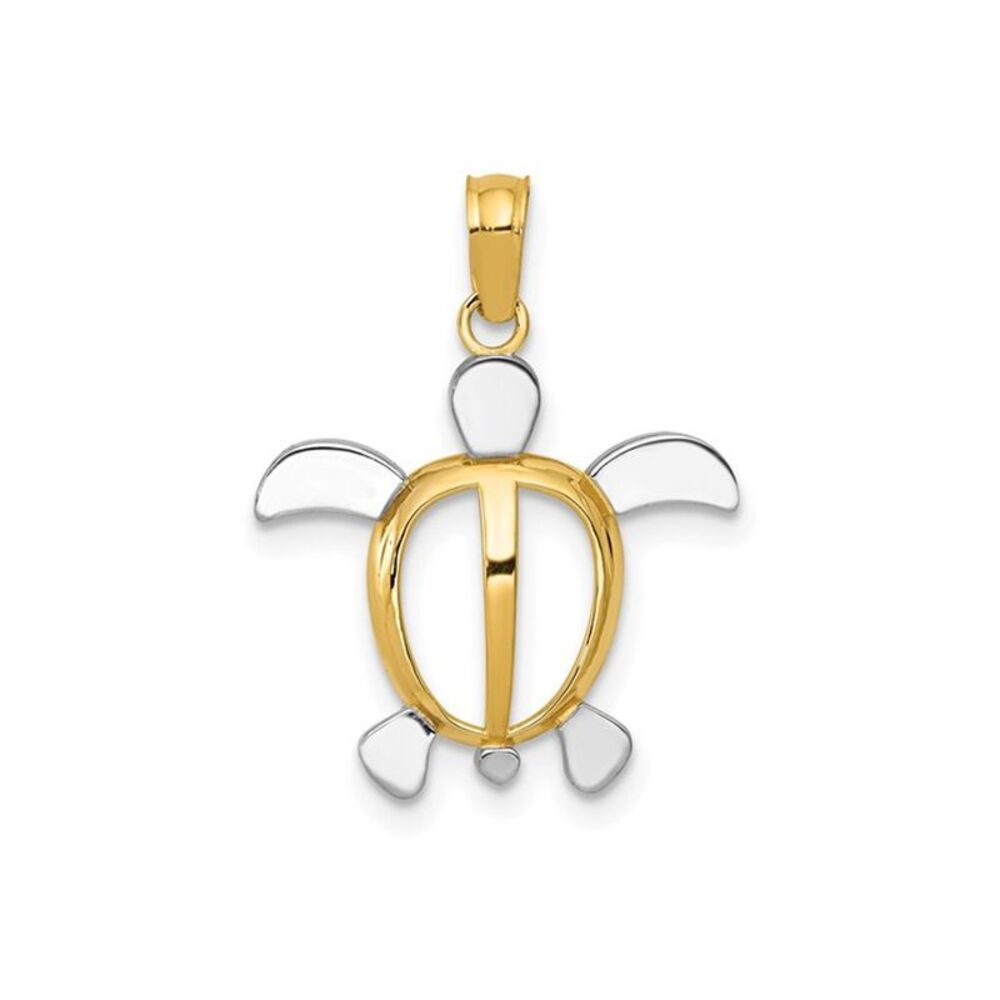 14K Yellow and White Gold Turtle Charm Pendant (NO CHAIN)